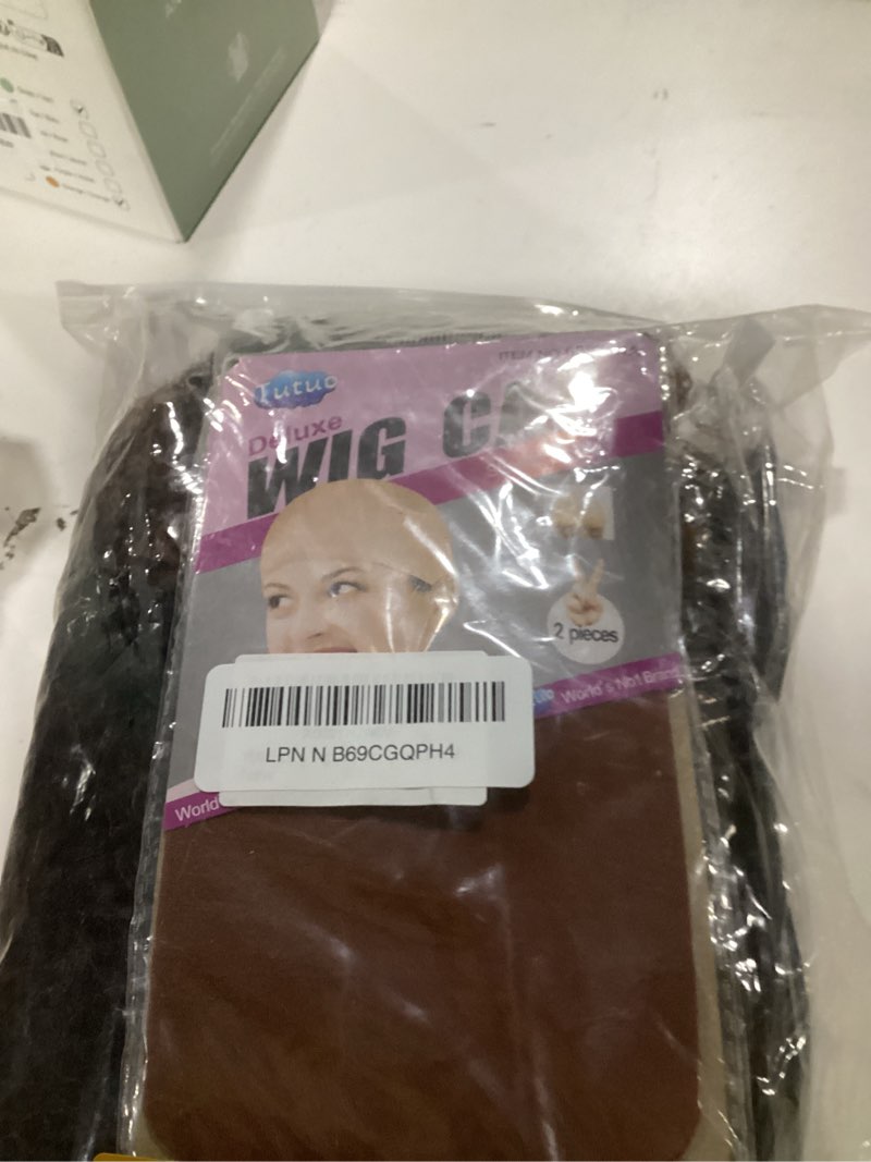 Condition photo showing Good Condition for yeame curly wigs for black women - kinky curly afro wig with bangs, brown mixed black, 15 inch, heat resistant synthetic fiber #t1b/30 brown mixed black