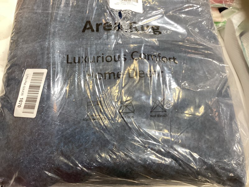 Condition photo showing New/Like New for large area rug for bedroom living room, 6x9 feet ultra soft navy blue rugs washable modern geometric bordered non slip low pile carpets home decor 6x9 feet navy blue