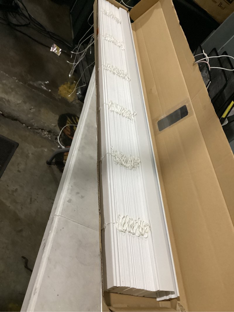 Condition photo showing Good Condition for allen + roth cordless faux wood 2-in slat width 52-in x 64-in cordless white faux wood room darkening full-view standard horizontal blinds
