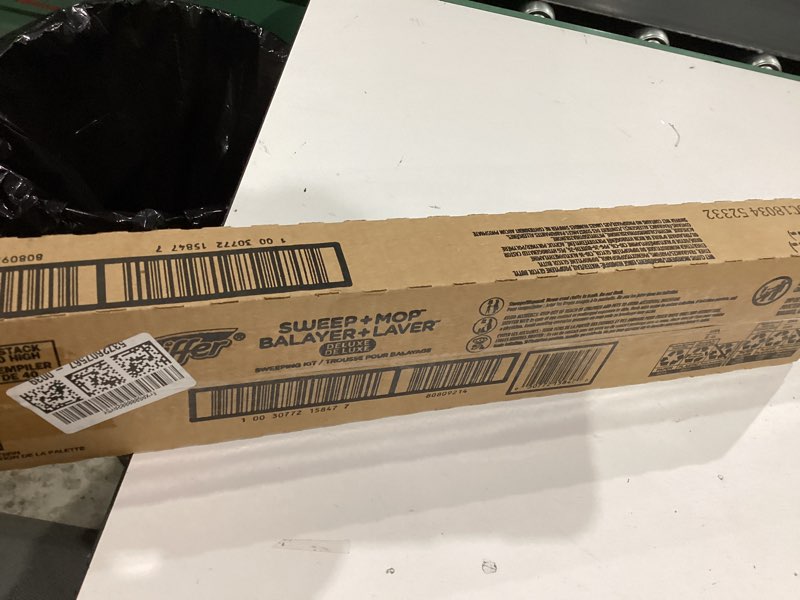 Condition photo showing New/Like New for swiffer sweep and mop deluxe  2-in-1 floor mopping and sweeping kit  includes 1 sweeper device  5 heavy duty dry sweeping cloths  6 heavy duty wet mopping cloths
