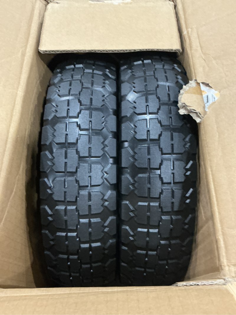 Condition photo showing New/Like New for gicool 13" x 4.00-6 flat-free solid tire and wheel, with 5/8" axle bore hole, 2.2" offset hub, replacement 4.00-6 wheelbarrow tire, compatible with garden wagon trolley dolly, 2 pack 13" flat-free solid tire and wheel - 2 pack