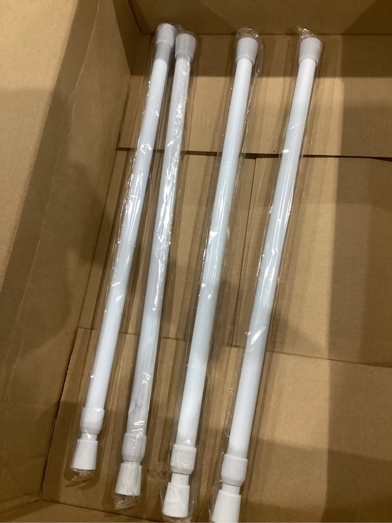Condition photo showing Good Condition for tension rod 16 to 28 inch, goowin small tension rod, 5/8" diameter no drilling expandable short tension rods spring rods, tension rods for closet, cupboard, hanging clothes, 4 pack, white 16-28 inch--4 pack white