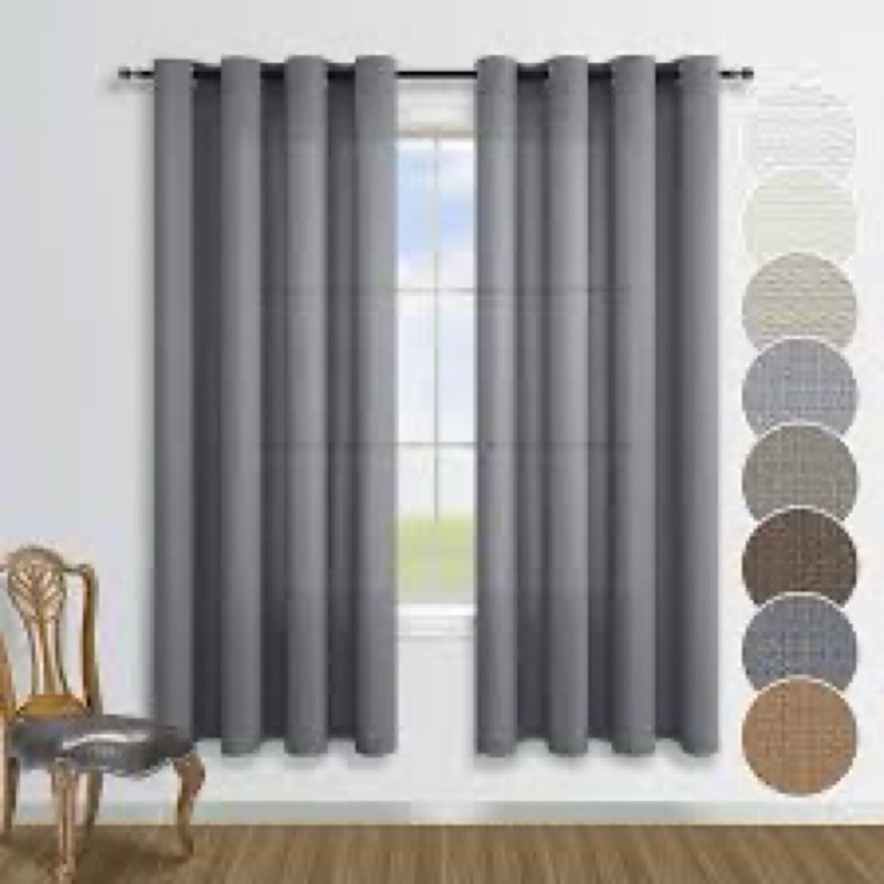 dark grey curtains 63 inch length for bedroom 2 panels grommet linen textured semi privacy transluce