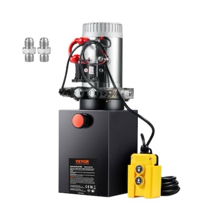 vevor hydraulic pump, 6 quart hydraulic power unit, double acting dump trailer pump, 0.91-gpm flow rate, 3200 psi max relief pressure, dc 12v hydraulic pump for dump trailer car lifting