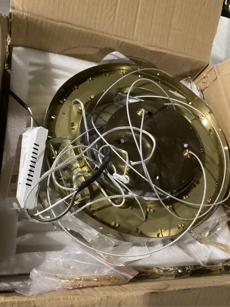 Condition photo showing As Is for 11.8" 1 Ring Modern LED Dimmable Ring Chandelier Adjustable Round Crystal Chandelier for Dining Room Living Room Gold Gold 11.8''