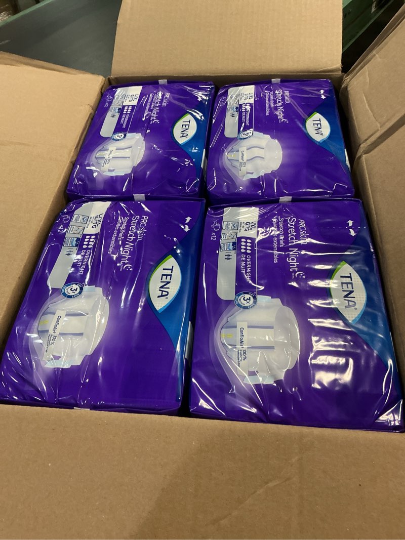 Condition photo showing New/Like New for tena proskin overnight incontinence adult diaper for women & men, stretch brief, large/extra large, 48 count (4 packs of 12), packaging may vary large/x-large 48