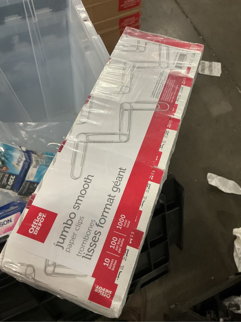 Condition photo showing New/Like New for office depot brand paper clips, jumbo, silver, 100 clips per box, pack of 10 boxes