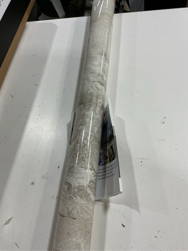 Condition photo showing As Is for veelike large size marble contact paper peel and stick countertops for kitchen waterproof beige gold marble wallpaper for countertops walls 32''x118'' self adhesive countertop vinyl for bathroom desk 32" x 118" beige gold