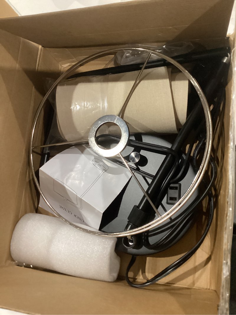 Condition photo showing As Is for Innqoo Tall Table Lamp with USB Port and Outlet, Dimmable Nightstand Bedside Lamps with Linen Lampshade, Desk Lamp for Bedroom, Living Room, Guest Room, Home Office, LED Bulb Included A-Beige Shade& Black Base
