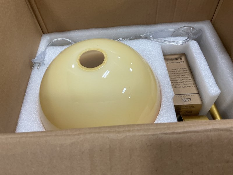 Condition photo showing Good Condition for soft glow decorative floor lamp - 67" metal pole sunset glass lamp, pedal switch & e26 bulb, perfect for bedroom living room office scandinavian/minimalist/contemporary interiors 67 inch sunset lamp