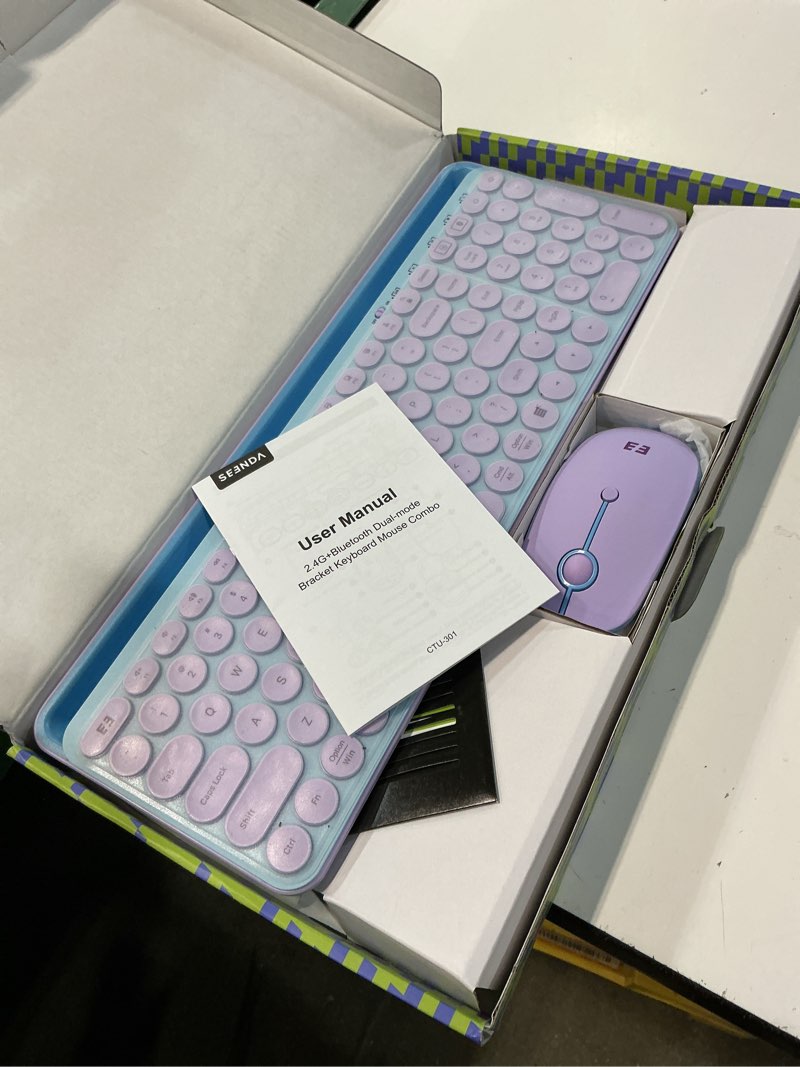 Condition photo showing Good Condition for seenda bluetooth keyboard and mouse for ipad, ctu-301 wireless multi-device connection bluetooth+2.4g keyboard mouse combo with tablet holder for ipad/macbook/windows, ios/andriod/phone, blue & purple
