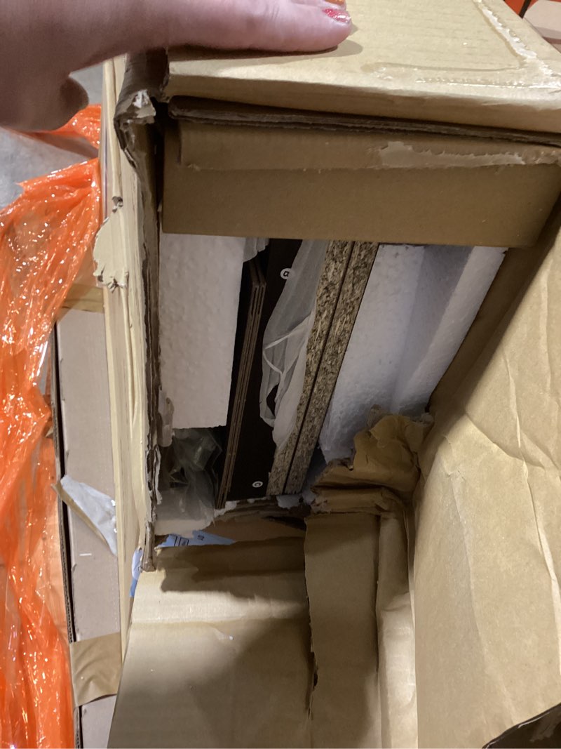 Condition photo showing As Is for Sauder Beginnings 5-Shelf Bookcase, Bookshelf with Adjustable Storage Shelves, in Cinnamon Cherry finish