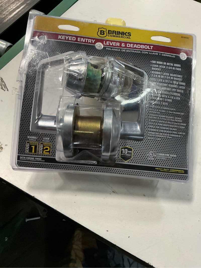 Condition photo showing As Is for brinks commercial heavy duty commercial lever satin chrome interior or exterior keyed 