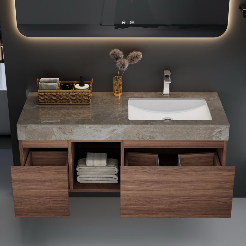 47.6\" wall mounted single bathroom vanity modern floating vanities with solid wood, 2 drawers