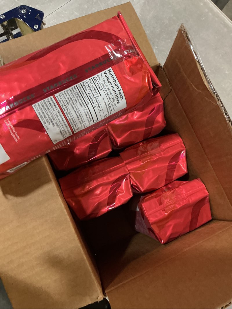 Condition photo showing New/Like New for ( 6 pack b.b  mar/2026 )) starbucks christmas blend whole bean coffee 16oz, dark roast 100% arabica, rich spiced chocolate & spruce notes, limited holiday edition, bold, festive flavor from sumatra & latin america