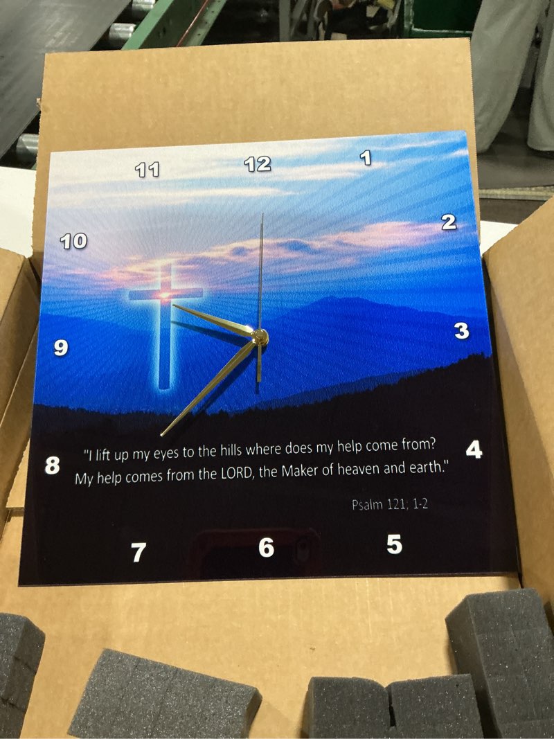 Condition photo showing Good Condition for 3dRose Wall Clock Silent - 15 inch - Christian – Inspirational Psalm - Photography 15x15 Wall Clock