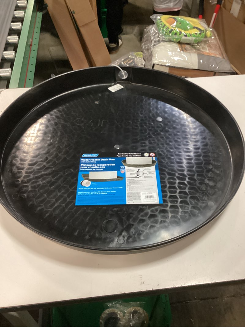 Condition photo showing Good Condition for camco water heater drain pan - 20\"id plastic drain pan with pvc fitting (11260) 21\" id pvc fitting