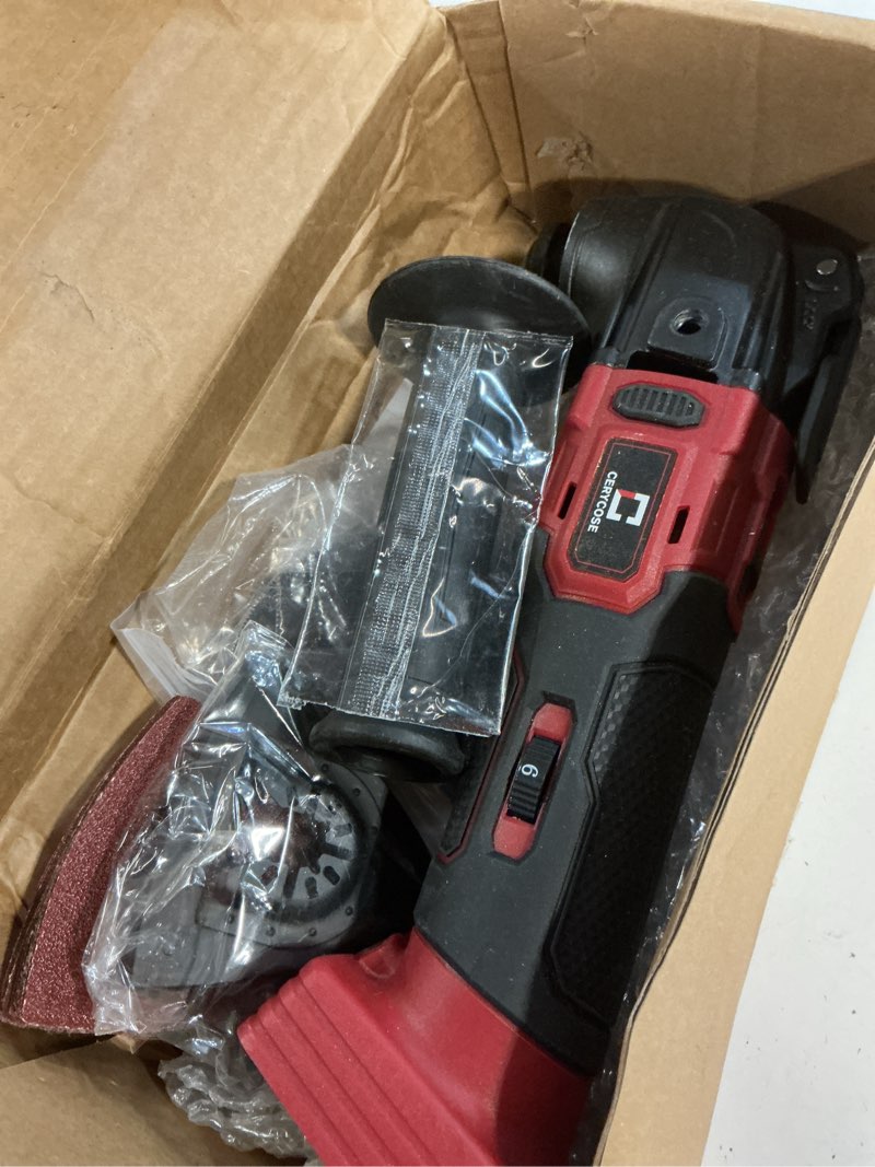 Condition photo showing Good Condition for cordless oscillating tool compatible with milwaukee 18v battery, 21000 opm max brushless-motor tool with auxiliary handle, oscillating multi-tool for scraping, sanding,cutting wood(tool only) red