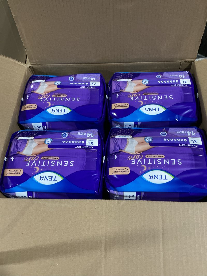 Condition photo showing Good Condition for TENA Sensitive Care Overnight Incontinence Underwear for Women, Bladder Control and Postpartum, Extra Large, 56 Count (Waist Size 39in-52in) X-Large 56
