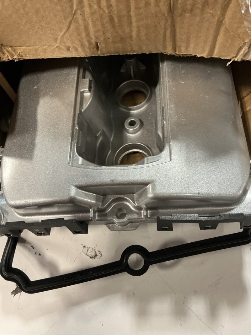 Condition photo showing As Is for aluminum engine valve cover kit with gasket, bolts, oil filler cap compatible with 2011-2016 chevy cruze, 2012-2018 sonic, 2013-2020 trax, 2009-2011 aveo aveo5 1.6l 1.8l replace# 55558673 55564395 aluminum silver