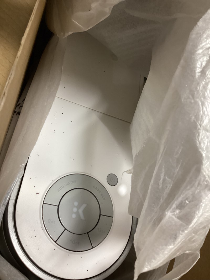 Condition photo showing As Is for keurig k-slim single serve k-cup pod coffee maker, multistream technology, 3 brew sizes, slim and sleek design, 46oz removable reservoir, white