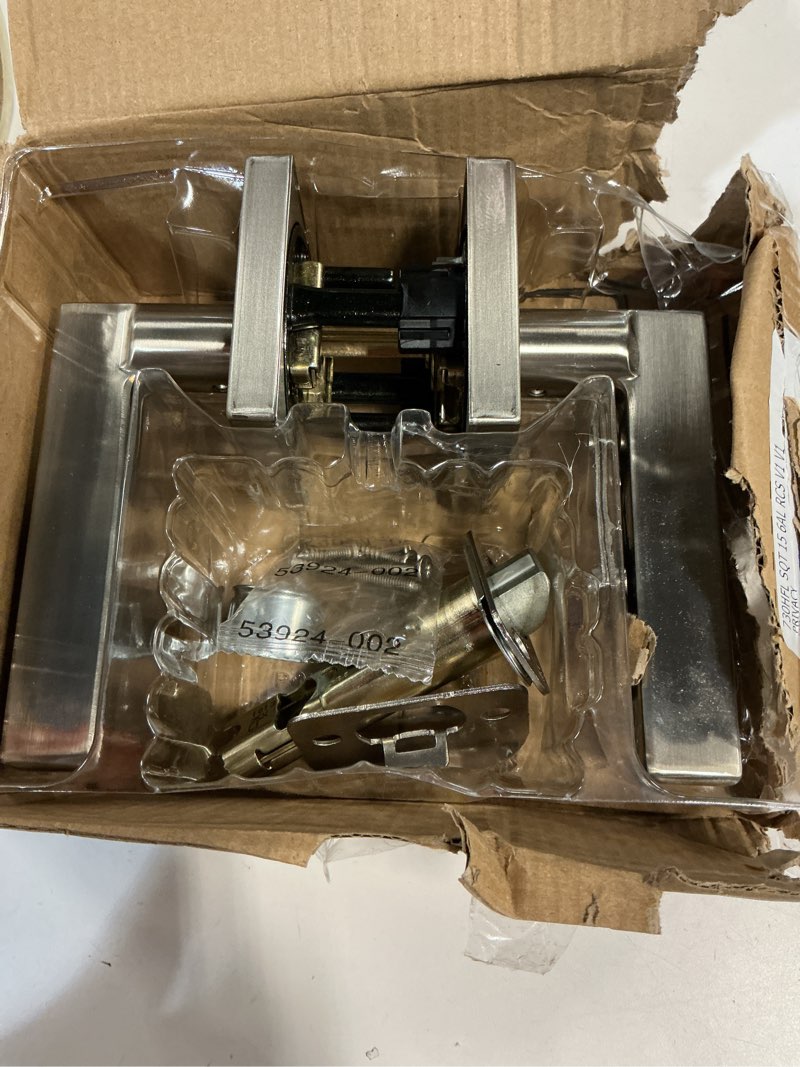 Condition photo showing Good Condition for Kwikset Halifax Interior Privacy Door Handle with Lock, Door Lever For Bathroom and Bedroom, Satin Nickel Reversible Keyless Push Button Lock Door Lever, with Microban Protection Satin Nickel 1 Pack Privacy