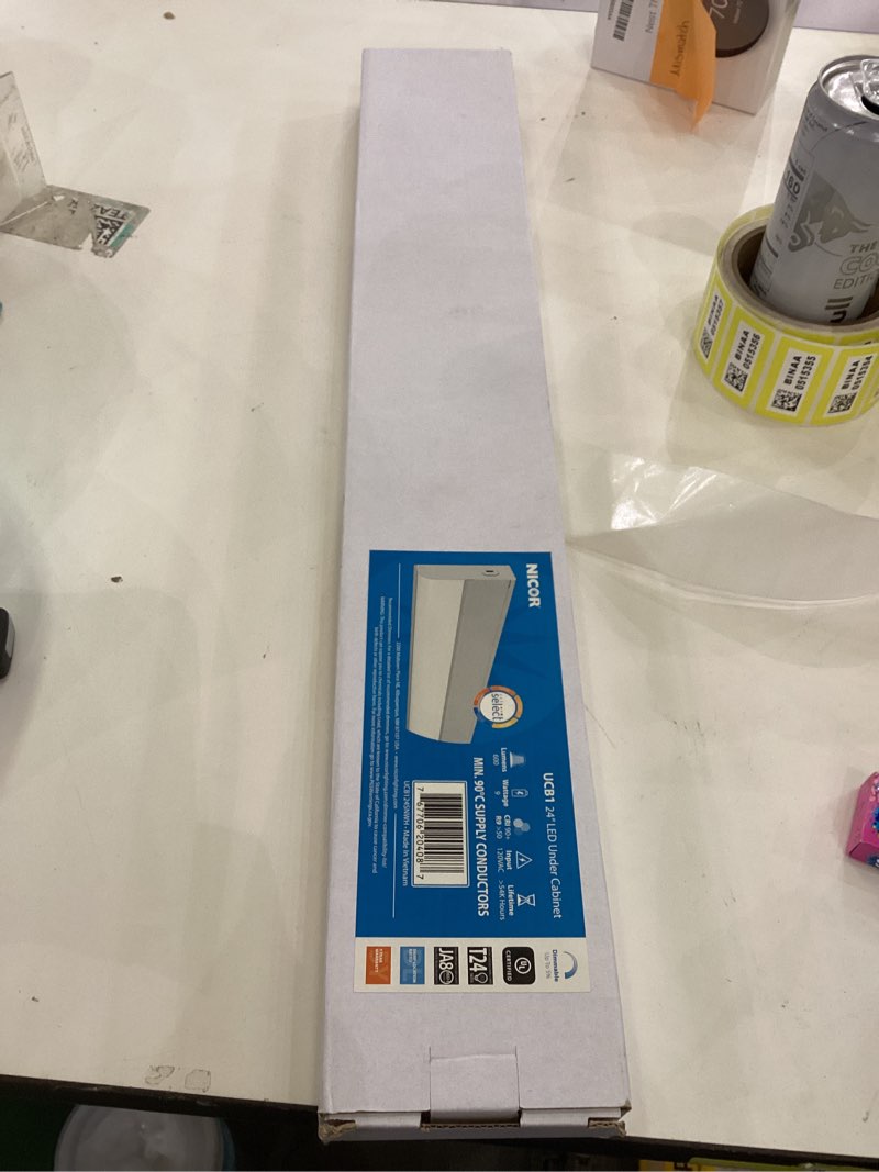 Condition photo showing New/Like New for 24” LED Direct Wire Under Cabinet Light - Dimmable Undercounter LED Lights for Kitchen - Selectable CCT 2700K-5000K, 612-648 Lumens, 9W - UCB Series Hardwired Under Cabinet Lighting by NICOR Lighting 24 No Switch
