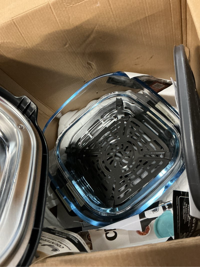 Condition photo showing As Is for ninja crispi 4-in-1 glass air fryer | 450°f | non-toxic | 4qt & 6-cup glass containers w/lids | microwave, freezer, dishwasher safe | max crisp, air fry, bake, recrisp | green | fn101sg sage 4 qt