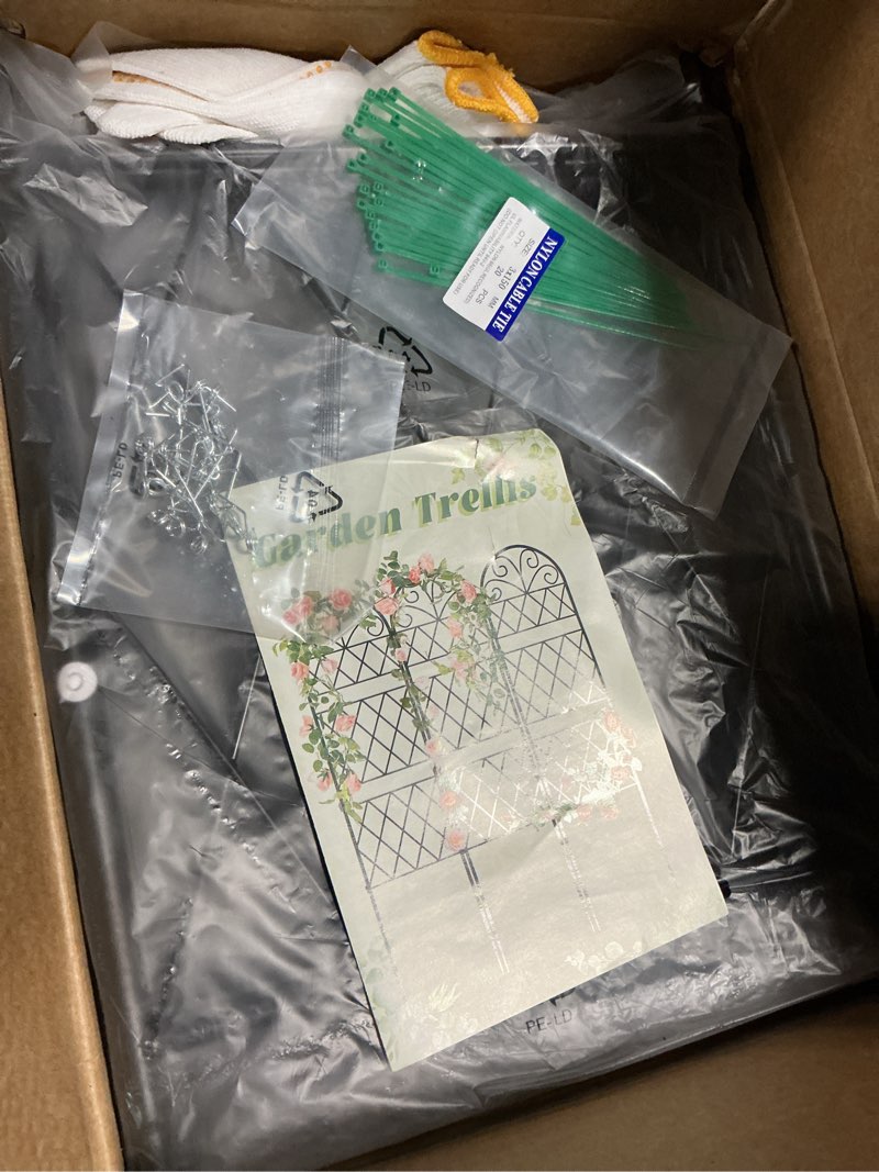 Condition photo showing Good Condition for garden trellis for climbing plants, 3 pack 38" wx 64.6" h rustproof flower trellis with black coating, outdoor climbing rose trellis cucumbers support for courtyards lawns (diamond-shaped grid) black-diamond-shaped grid 3 pcs-38"wx 64.6"h