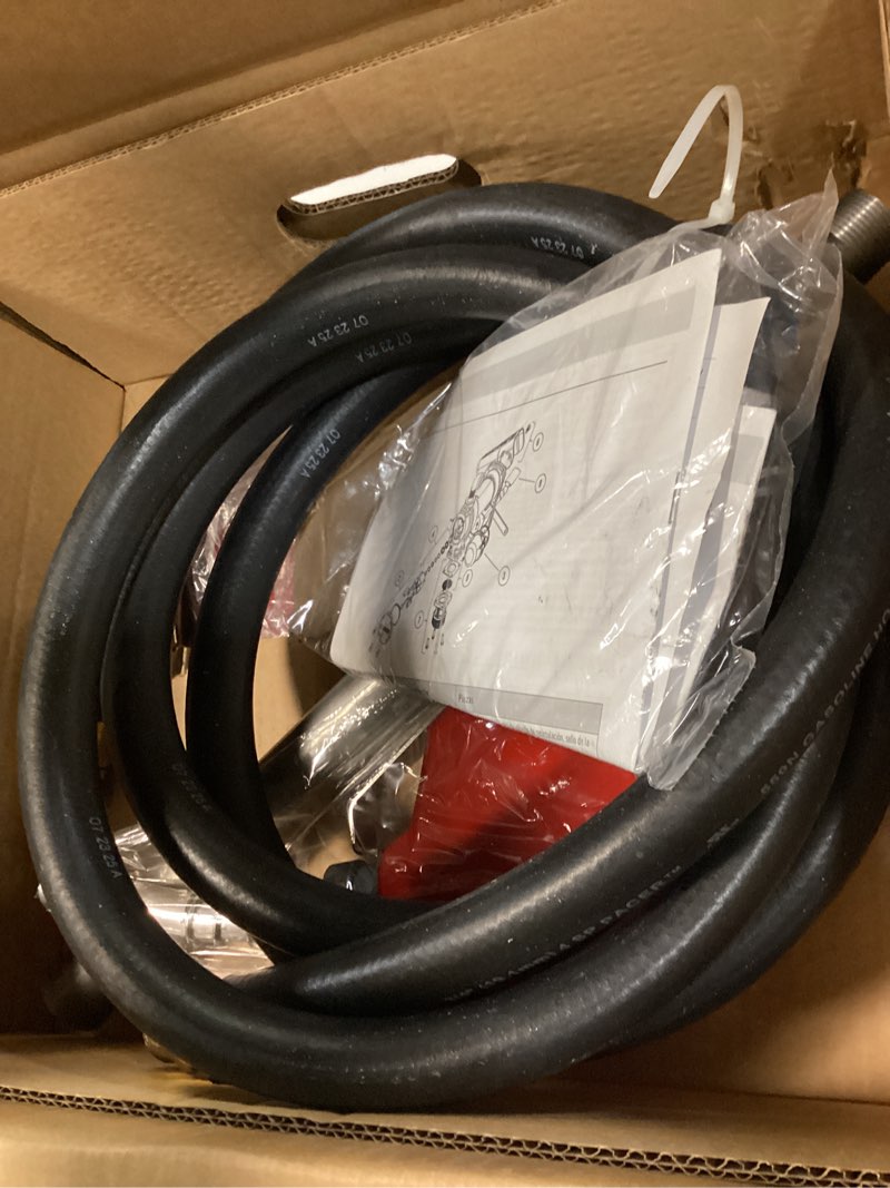 Condition photo showing As Is for fill-rite fr610ha 115v 15 gpm fuel transfer pump w/ hose & auto nozzle for gasoline, diesel, kerosene, ethanol or methanol blend & biodiesel up to b20 auto nozzle (red)