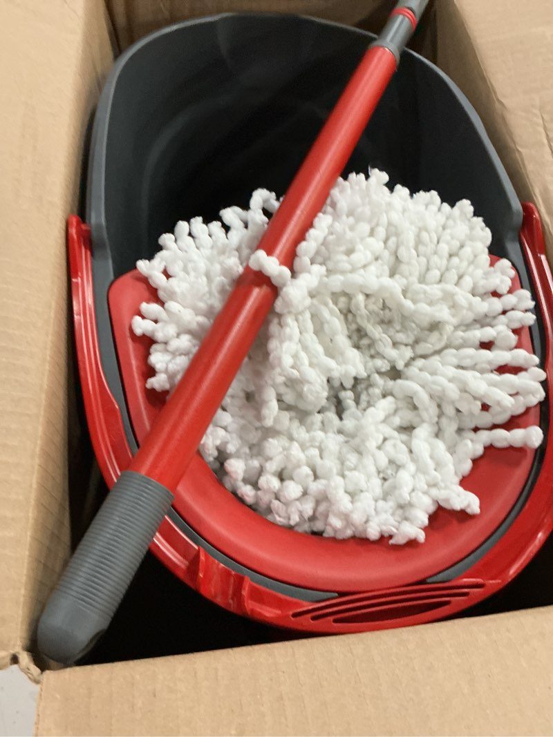 Condition photo showing As Is for o-cedar easywring microfiber spin mop, bucket floor cleaning system, red, gray, standard easywring spin mop & bucket