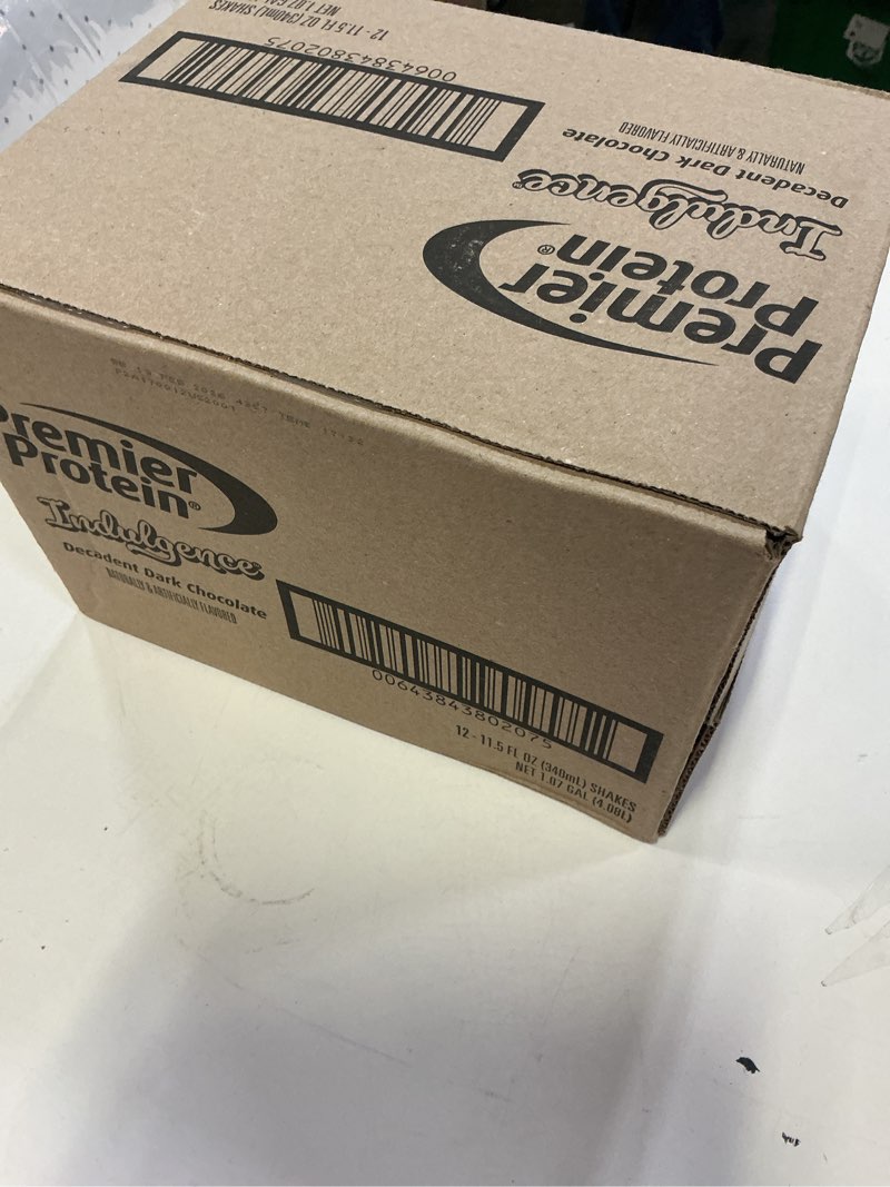 Condition photo showing New/Like New for (BBD:FEB/19/2026)Premier Protein Shake INDULGENCE, Decadent Dark Chocolate, 30g Protein, 170 Calories, 3g Sugar, 11.5 fl oz, 12 Pack (Packaging May Vary) Decadent Dark Chocolate 11.5 Fl Oz (Pack of 12)