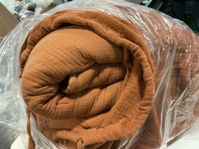 Condition photo showing As Is for cinnamon brown turkish muslin blanket: 100% cotton bedspread