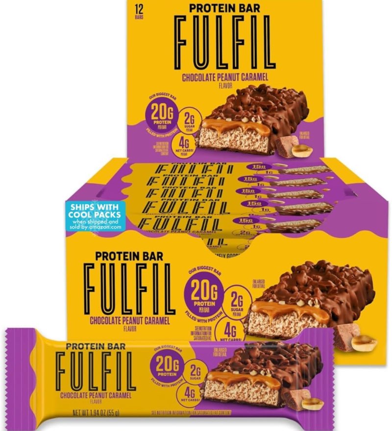 FULFIL Protein Bars, Chocolate Peanut Caramel Flavored, Gluten Free with 20g Protein, Pantry Staples, 12 Count Chocolate Peanut Caramel 1.94 Ounce (Pack of 12)(( BB/10/2025))