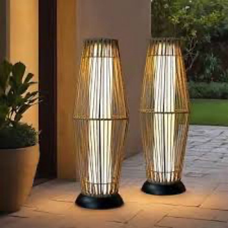trirocks outdoor floor lamp 2 piece solar powered lantern wicker solar patio lamp with olifen rope w