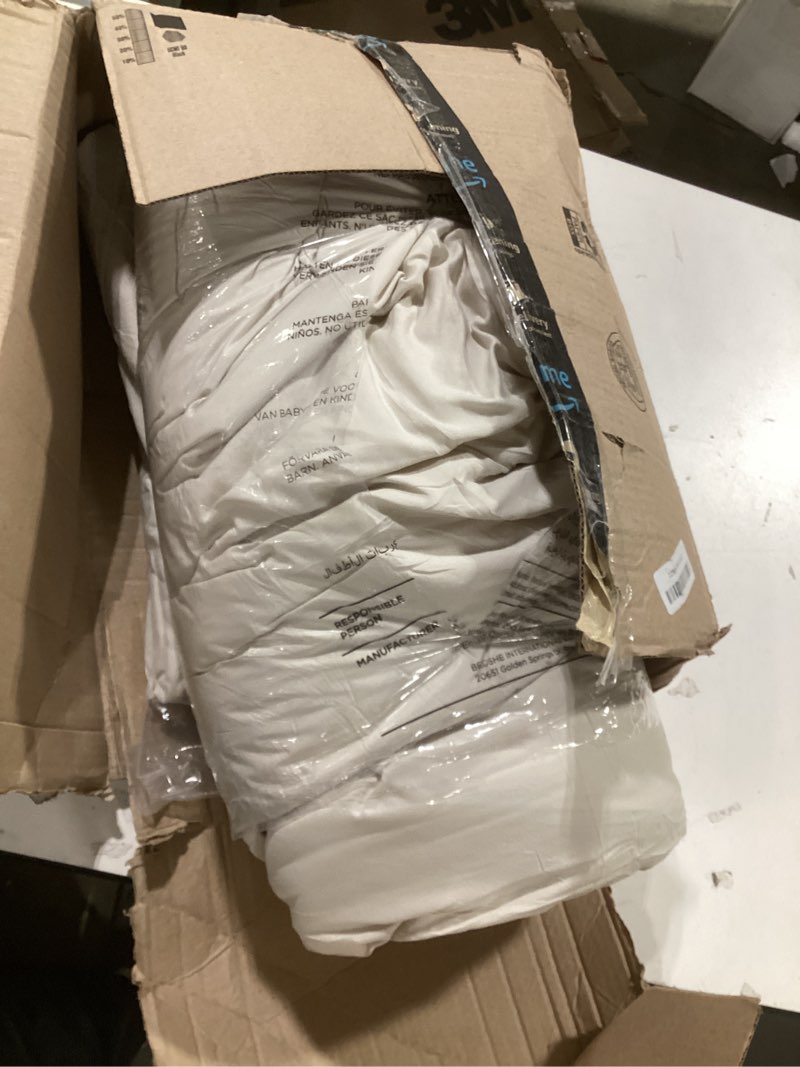 Condition photo showing As Is for Bedsure King Comforter Set Linen - Bed in a Bag Bedding Set 7 Pieces, GentleSoft™ Pintuck Bed Set Gift for Family, Pinch Pleat All Season Comforter with Sheets, Pillowcases & Shams King 04 - Linen