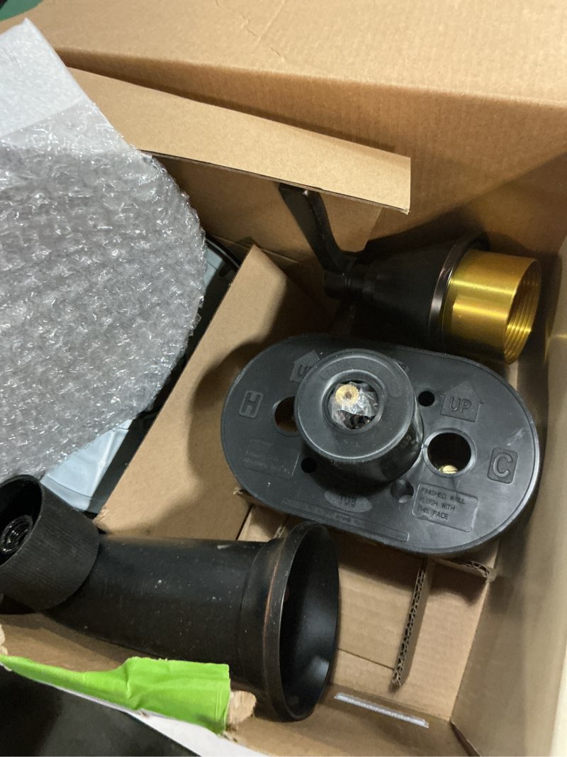 Condition photo showing As Is for  allen + roth Townley Oil rubbed bronze 1-handle 6.0-in Round Bathtub and shower Faucet with