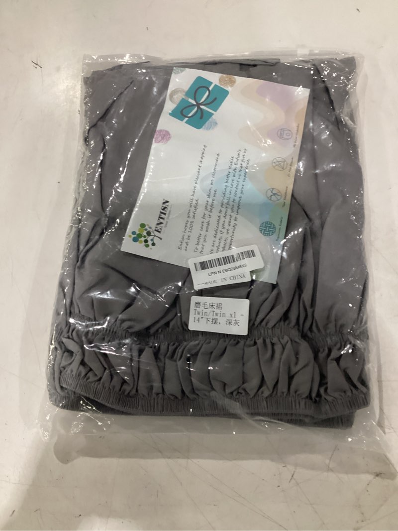 Condition photo showing New/Like New for entisn grey adjustable bed skirt for twin & twin xl bed - with 14 inch tailored drop, wrap around bed skirts with adjustable elastic belt for easy fitting - wrinkle & fade resistant twin/twin xl - 14" drop grey