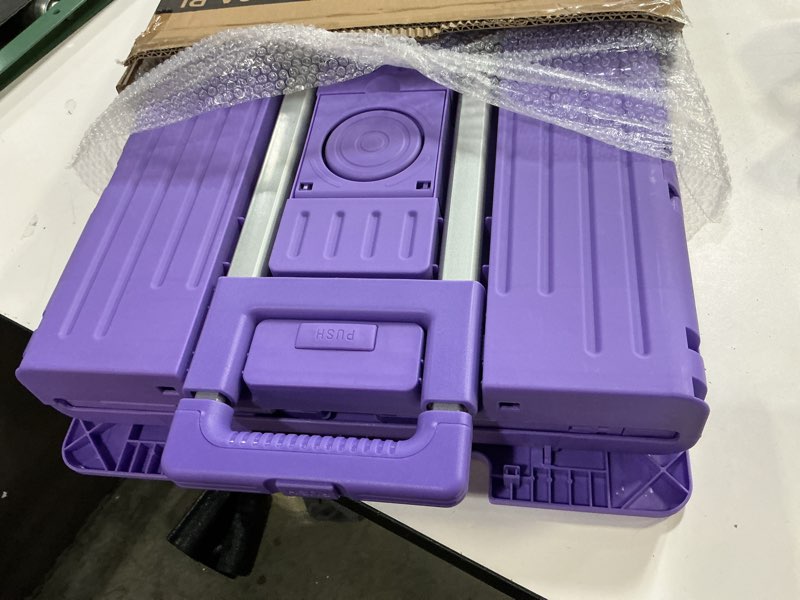 Condition photo showing Good Condition for folding utility cart portable rolling crate handcart shopping trolley collapsible tool box, with lid, basket on 4 rotate wheels, for grocery, shopping, office, storage, teacher (purple)