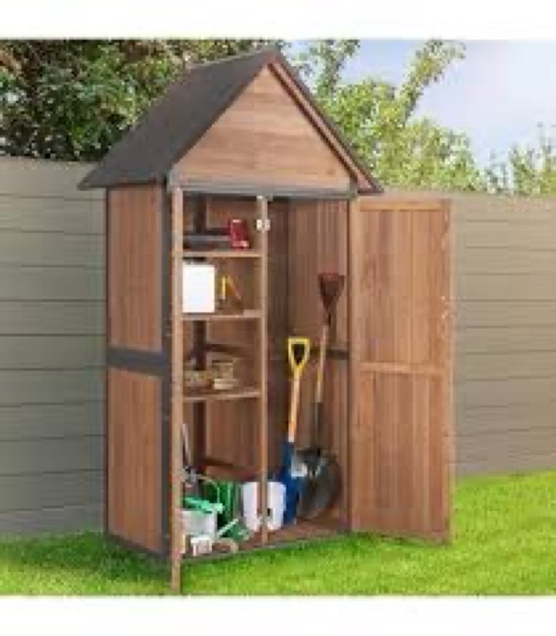 Garveelife Shed Outdoor Storage Cabinet, Wooden Garden Sheds, Outside Tool Organizer with Waterproof
