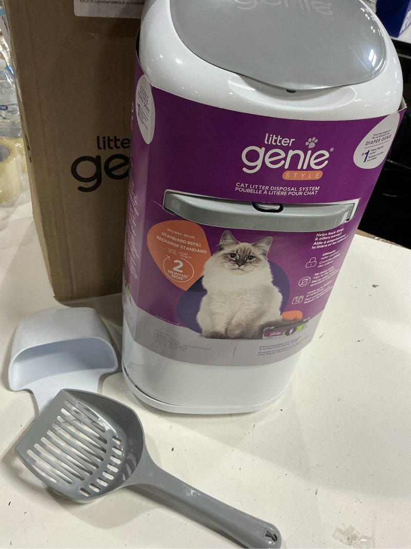Condition photo showing Good Condition for litter genie style pail cat litter box waste disposal system for odor control includes 1 square refill bag white