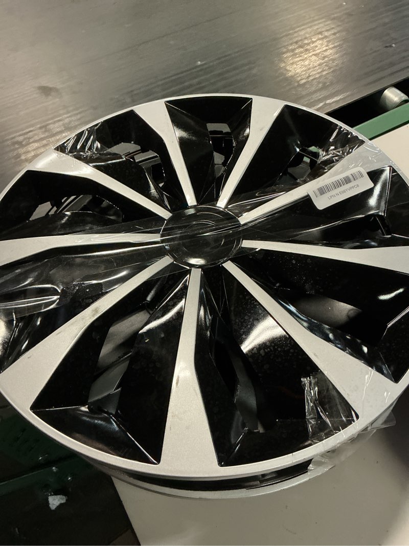 Condition photo showing As Is for hubcap wheel covers replacement size r15 hub caps universal-fit steel wheel rims cover abs tire cap for most cars trucks sedans suv -set of 4?15-inch?silver-black? tt-silver-black 15-inch