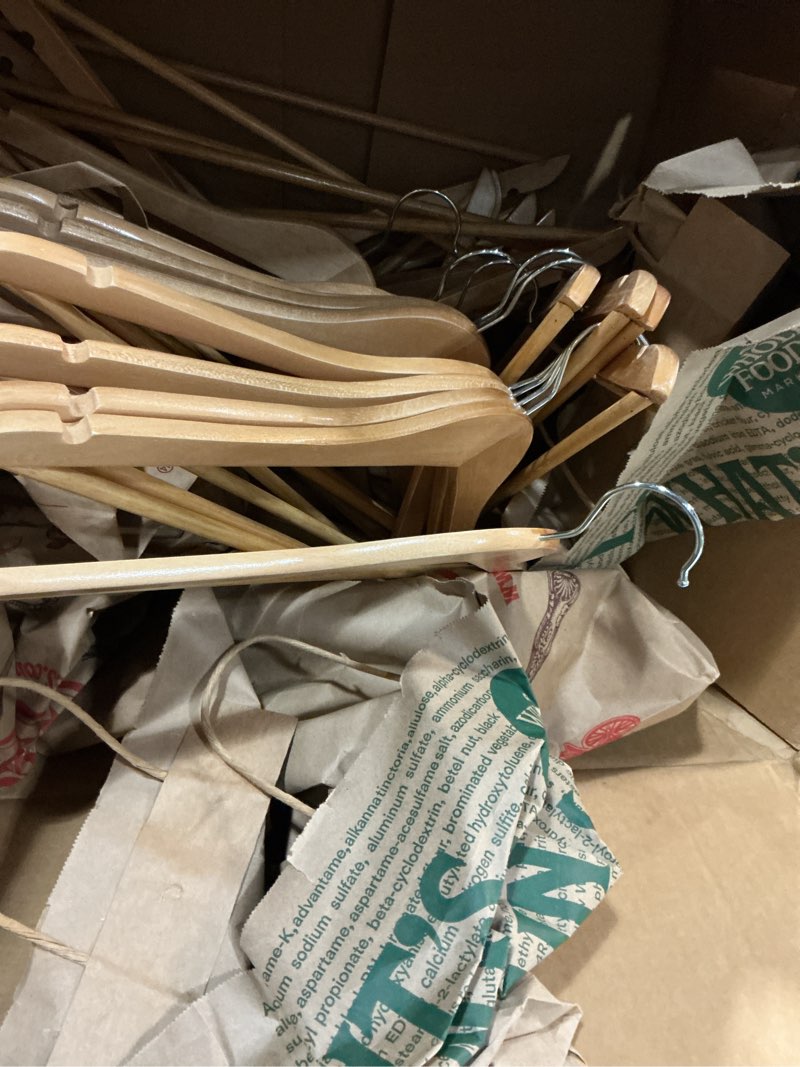 Condition photo showing Good Condition for wooden hangers - 30 pack solid wood clothes hangers with bar for closet (natural) natural 30