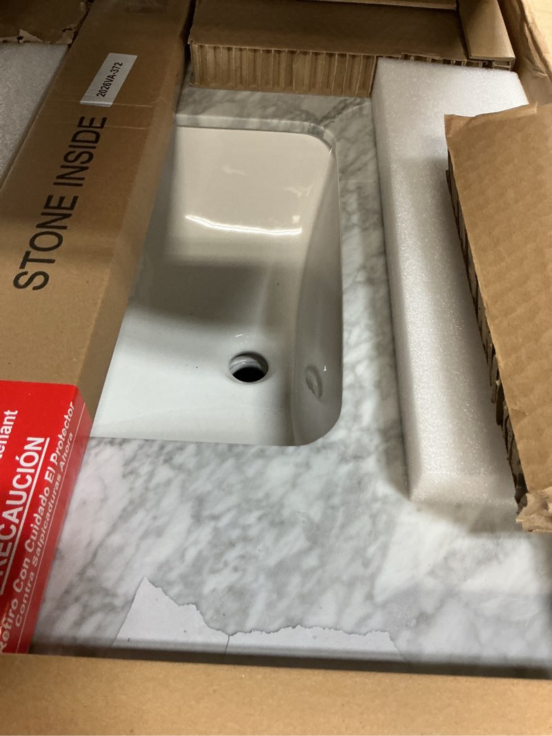 Condition photo showing Good Condition for allen + roth roveland 30-in deep walnut undermount single sink bathroom vanity with natural carrara natural marble top