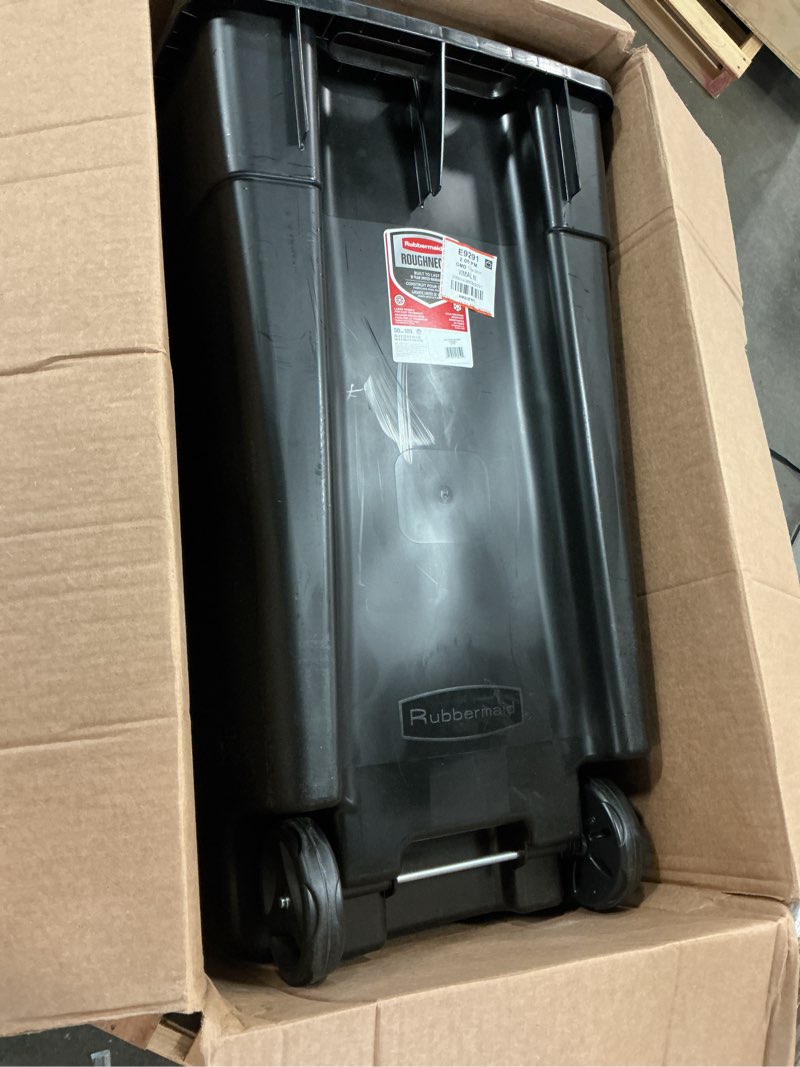 Condition photo showing Good Condition for rubbermaid 50 gal roughneck wheeled plastic garage trash can, black