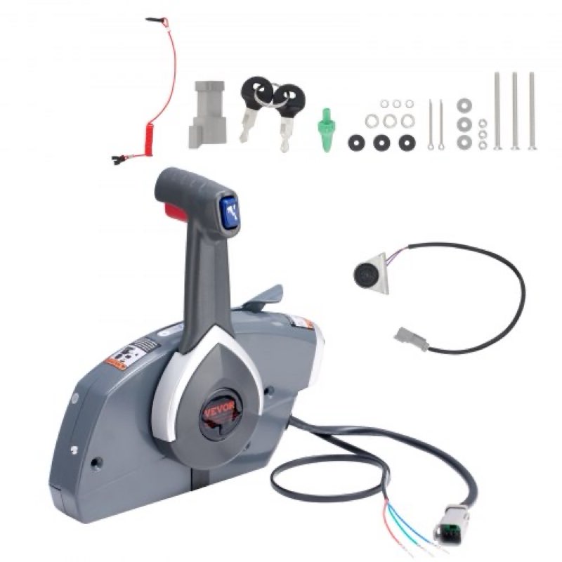 vevor boat throttle control, 5006180 side-mounted outboard remote control box for evinrude johnson, marine throttle control box with power trim switch and lanyard