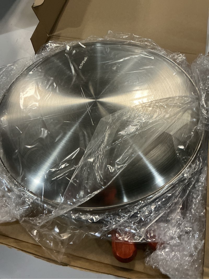 Condition photo showing Good Condition for domensi 7pcs pizza pan riser stands sets includes 1pcs tiered tray stand 3 stainless steel pizza pan and 3 wood handle knife for tables party restaurant silver 7