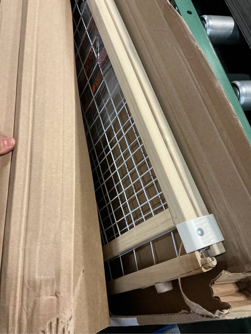 Condition photo showing As Is for wide wire mesh pet gate-color:white