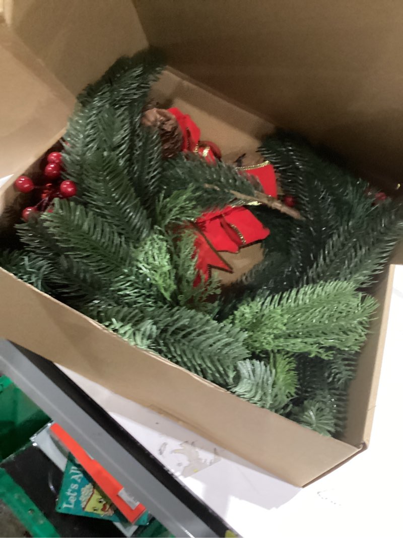 Condition photo showing New/Like New for Giegxin 5.9ft Christmas Garland Realistic Norfolk Pine Garland with Pine Cones and Red Berries Artificial Faux Greenery Decor for Mantle Fireplace Table Staircase Indoor Outdoor Decoration (Red Bow)