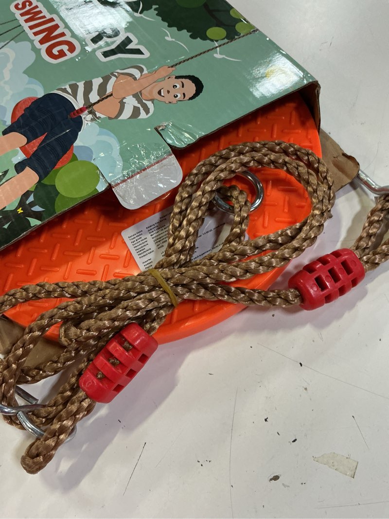 Condition photo showing Good Condition for rotating disc swing for kids - 360° swivel seat, no assembly, portable rope swing - indoor/outdoor for trees, 330lbs capacity, ages 3+ (orange)